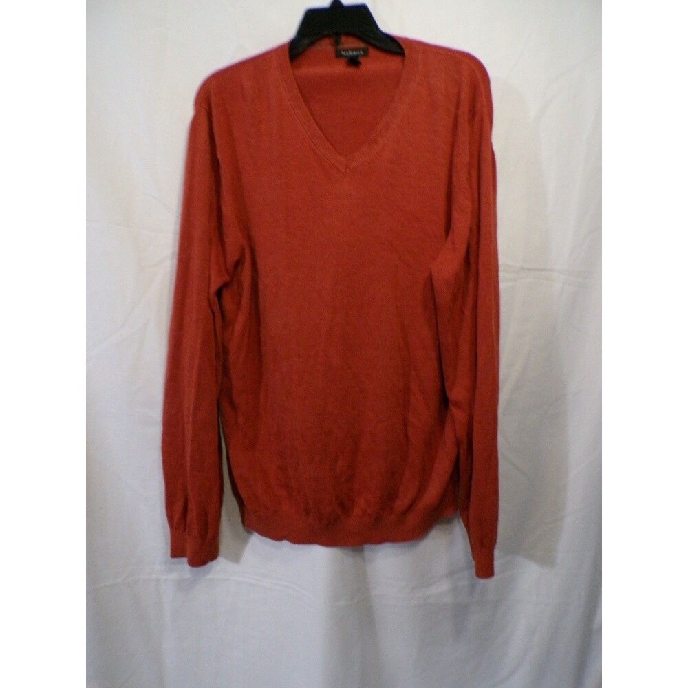Van Heusen Men's V Neck Sweater XL Orange Cotton Blend Pullover